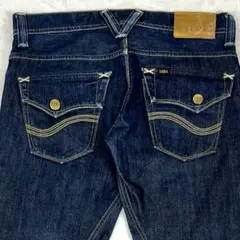人気☆LEE X-LINE ストレートデニムパンツ 金 革パッチ 立体 日本製