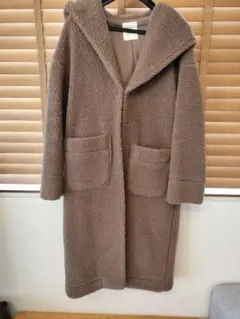 来*宮様 ボアフード付きロングコート ブラウン