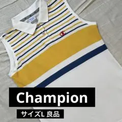 ●チャンピオン●ポロシャツ L ゴルフ ボーダー ホワイト ノースリーブ 白