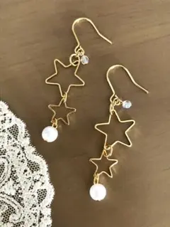 星2連ピアス　ハンドメイドピアス