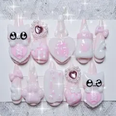 675 現品　ネイルチップ　量産型　地雷　平成女児　　萌　メイド　いちご　羽