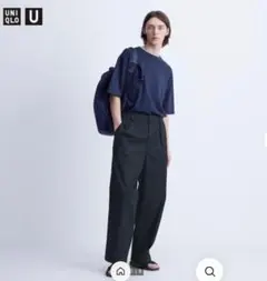 ユニクロU タックワイドパンツ ネイビー 76