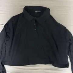ZARA ブラック クロップドポロシャツ L