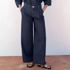 ZARAワイドレッグパンツデニムザラインディゴユニクロguコカcoca