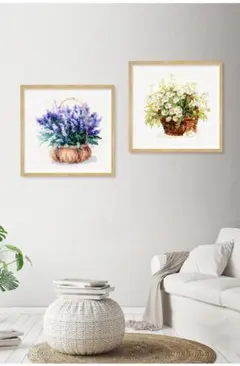 クロスステッチ花2種類 刺繍キット 図案印刷 初心者 壁アート 手芸 DIY