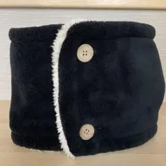 ボタン2つ付きで頭からかぶらず着脱可！レディース黒ネックウォーマー　裏起毛