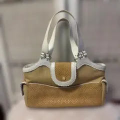 Cole Haan ベージュ×白 ストロー かごバッグ レース風装飾付きのサムネイル