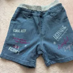 刺繍デザイン デニムブルー ショートパンツ