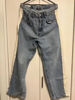 ZARA ワイドレッグデニムパンツ サイドストライプ