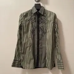【00s】old DIESEL ストライプドレスシャツ　刺繍シャツ