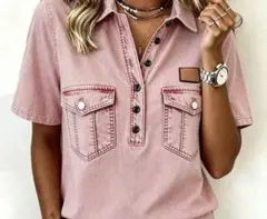 SHEIN デニム風プリント 半袖ポロシャツ