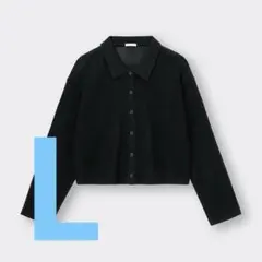 GU メッシュポロカーディガン(長袖)Q ブラック L