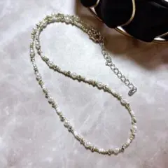 ビーズネックレス シルバー　ホワイト　パールネックレス