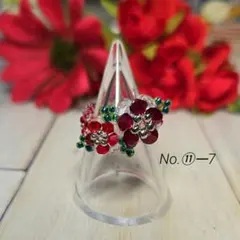 No.⑪―7　ビーズリングハンドメイド　レッド　赤　お花のリング　ビーズの指輪