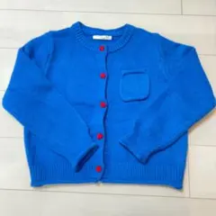 青 赤ボタン カジュアル カーディガン