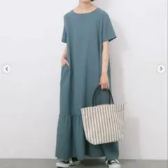 新品タグ付　Samansa Mos2 blueリネンタッチ　ワンピース