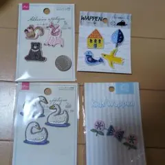カラフルな動物と花のワッペン4枚セット