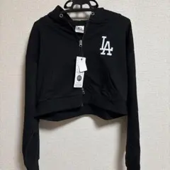 M 新品 MLB LA ドジャース ワッペン ショート丈 ダブルジップパーカー