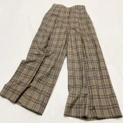 希少 キュメリ プリーツ チェックワイドパンツ グレー×オレンジ S