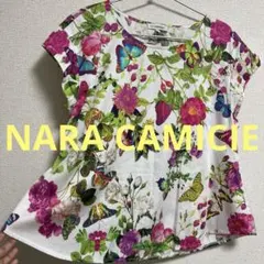 美品✨NARA CAMICIE ボタニカル柄 フレンチスリーブ カットソーのサムネイル