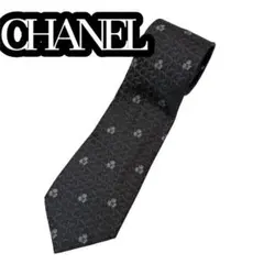 【極美品】シャネル　ネクタイ シルク　ココマーク クローバー グレー スカル柄