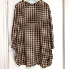 studio CLIP 長袖チュニックブラウス ブラウン チェック柄 Мサイズ