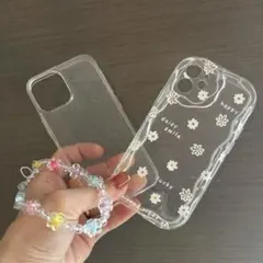 iPhone12miniケース花柄、クリアとストラップの3点セット