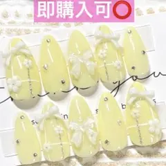 ネイルチップ現品オーダー量産型フレンチガーリー韓国ワンホン黄色イエローチェック白