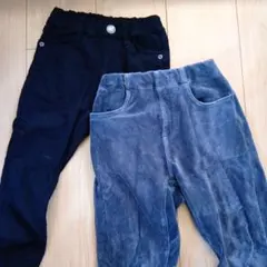 110cm無印良品コーデュロイネイビーパンツと真っ黒2点セット