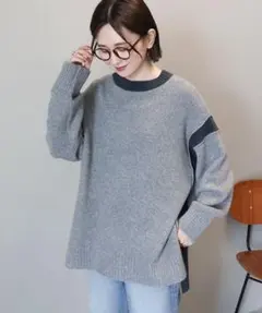 AMERICAN HOLIC バイカラーニットプルオーバー 杢グレー