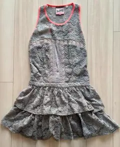 レースミニワンピース グレー ピンクアクセント