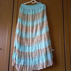 【美品】bea triceミントグリーンペーズリー・小花柄プリーツロングスカート