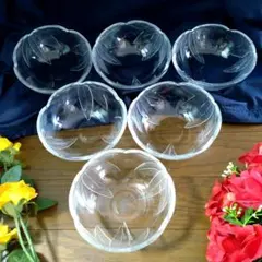 昭和レトロ　ガラス皿　小鉢　小皿　ガラス器　笹の葉柄　6個セット