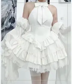 ホワイトゴスロリドレス フリル付き