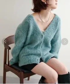 natural couture ミックス起毛カラーミドルカーディガン　ブルー