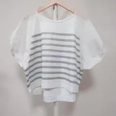 《Manna》 ボリュームスリーブ シルバー ボーダーカットソー・Tシャツのサムネイル