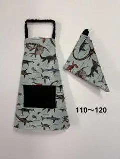 子どもエプロン　キッズエプロン三角巾セット　ハンドメイド　恐竜　海竜　海の生き物