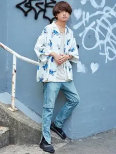 unrelaxing ビッグシルエット柄アロハシャツ　サイズフリー　ホワイト