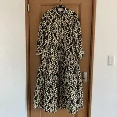 イチ ichi ドット柄シャツワンピース ギャザーワンピース リネン