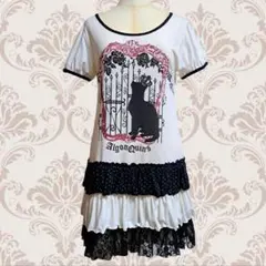 ALGONQUINS ネコ ワンピース チュニック 白 Aライン フリル 半袖