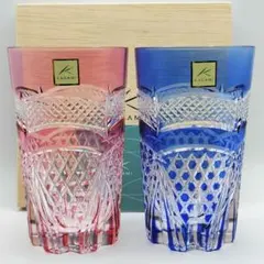 美品☆定価33000円 カガミクリスタル ペアグラス（切子、江戸切子、薩摩切子）