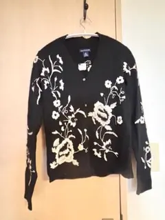 ANN TAYLOR 花柄刺繍カーディガン ブラック S
