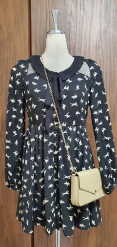 Ingni イング　ブラック　長袖　膝丈　ワンピース　SIZE M
