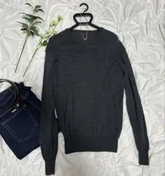 無印良品 Vネックニット チャコールグレー L ウール100%