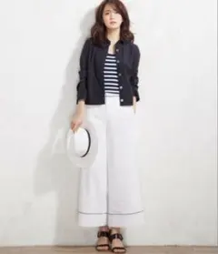 23区　ワイドパンツ ガウチョパンツ ライン入　マリン　40 L オフホワイト