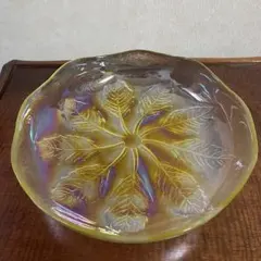 昭和レトロ　カメイガラス　玻璃　翠宝　オーロラ　ボウル　大皿　元箱付き