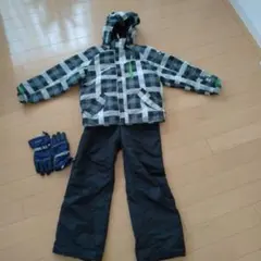 子ども用スキーウェア ONEPIECE　グレー ブラック チェック150cm