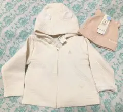 ギャップ　オフホワイトパーカー&シンプルフリーベージュニット帽セット