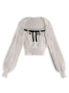 ボレロ×リボンベアトップシャギーニットアンサンブル