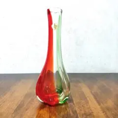 ガラス一輪挿し花瓶　赤と緑　ヴィンテージ　昭和レトロ